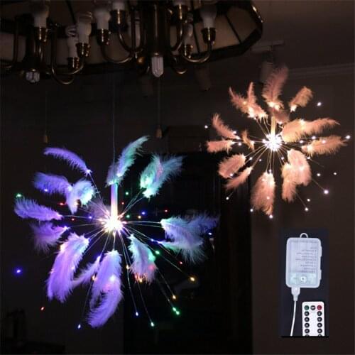 100 Leds Pink Feathers Copper Firework Lights USB or Battery Powered & Remote Controller Atmosphere Decoration Party,Wedding