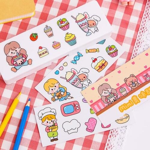 Cute Girl Pvc Aesthetic Sticker Cartoon Waterproof Kawaii Stickers for Water Cup Notebook Stationary Supplies