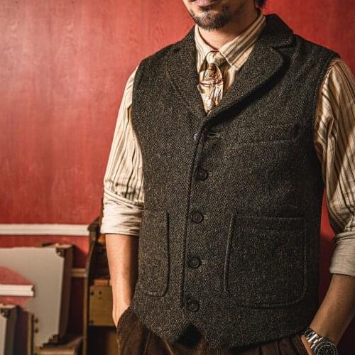 MJ-0004B, Asian Size! Read Description 100% Wool Vintage Stylish Waistcoat 560 GSM Mens Casual Tweed Vest Red Tornado