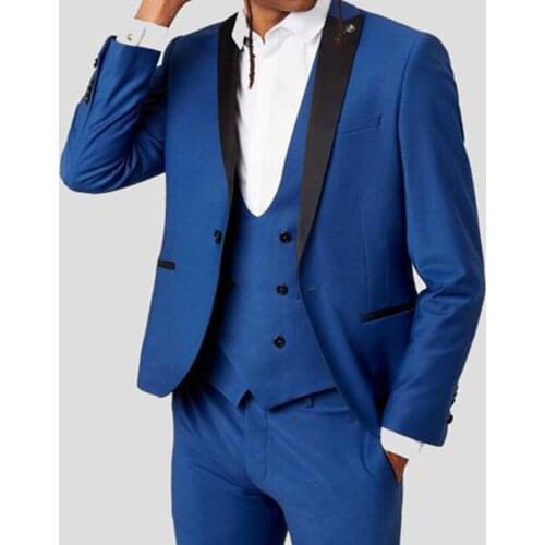 Fashion Handsome Custom Blue Plus Size Men Suits Slim Fit Tuxedo For Wedding Dress Beach Party Suits (Blazer + Pants + Vest)