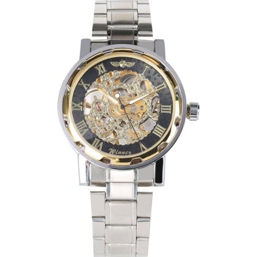 Mens Luxury Stainless Steel Skeleton Mechanical Watch Hollow-out Design Hand-winding Watches Practical Luminous Functional