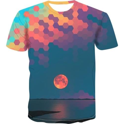 New 3d Dynamic Picture Printing Geometric Pattern Color Summer T -Shirt Breathable Top Psychedelic Vertigo T -Shirt Trend Couple