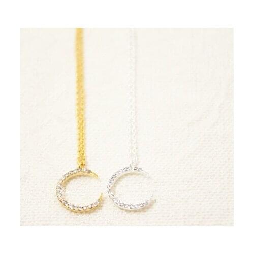 The latest elements rhinestone necklace Glittering crescent necklaces for women and color