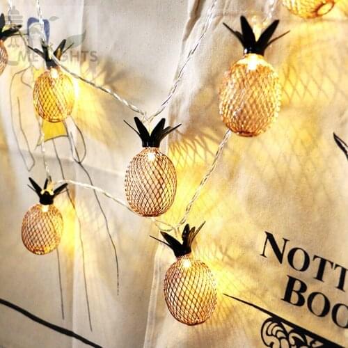 Novelty LED Fairy Lights 20 Metal Pineapple String Light Battery Christmas Holiday Garland Light for Party Wedding Decoration