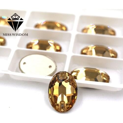 New high quality flatback glass double hole sew on rhinestones Oval shape Light smoke yellow crystal rhinestone diy accessories