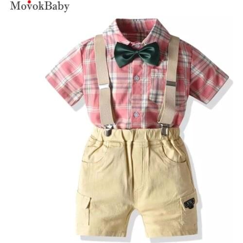 Baby Boy Clothes Toddler Infant Baby Summer Children Fashion Clothes Set Kids Outfit Plaid Pocket Jackets Shirt + Khaki Shorts