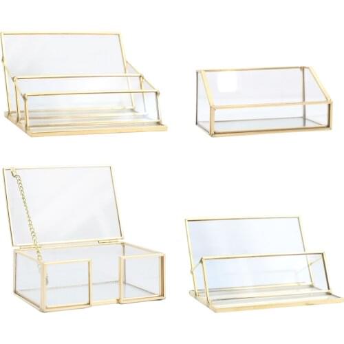 Clear Glass Name Card Holder And Card Holder Organizer Card Holder Storage Box for Home Office, Capacity