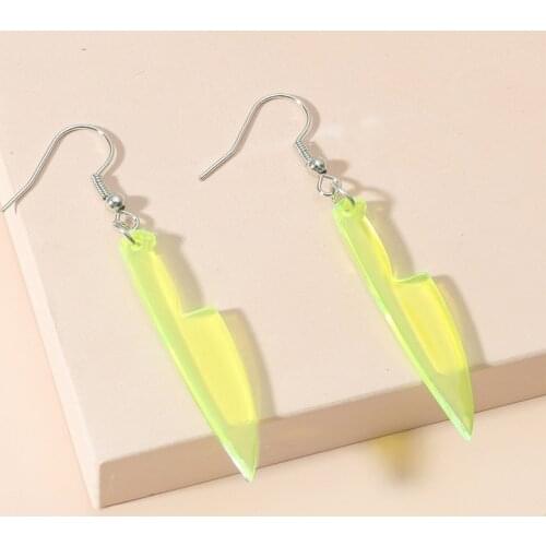 Origin Summer Hyperbole Clear Neon Green Knife Pendant Earring for Women Transparent Resin Arcylic Hanging Drop Earrings Gift