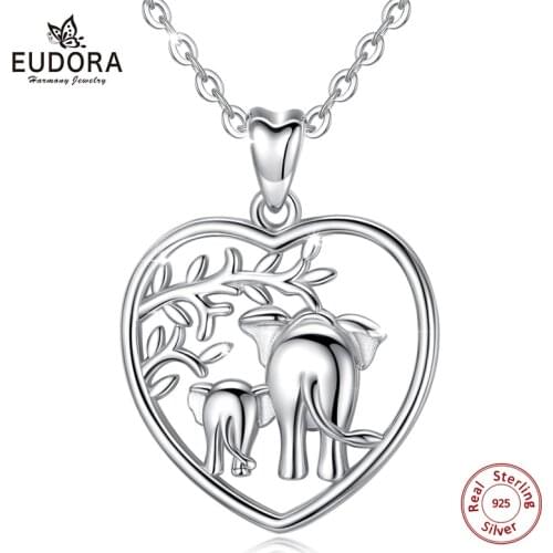 EUDORA 925 Sterling Silver Mama and baby Elephant Necklace or Charm Mother Day Gift Animal Jewelry Mommy Elephant Pendant D142-2