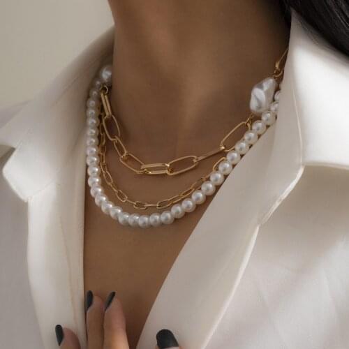Baroque Punk Hip Hop Irregular Pearl Necklace Women Cuban Chunky Necklace Jewelry Wholesale 2021 New