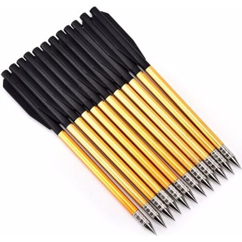 12Pcs Golden Aluminum Archery Arrow Broadheads Flecha For 50 lb/80 lb Crossbow Pistol Accurate Arrows Hunting Shooting