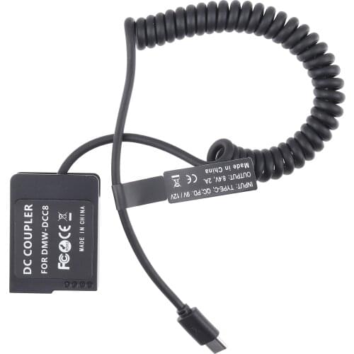 FOTGA Decoded DMW-BLC12/DCC8 Dummy Battery Adapter +Type C Cable for Panasonic FZ200 FZ300 FZ1000 FZ2000 FZ2500 G5 G6 G7 G80 G81