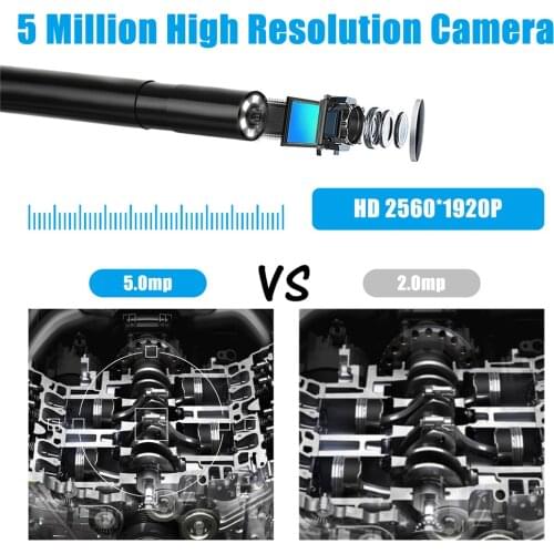 KEBIDUMEI 5.0MP Wifi Endoscope 2560*1920 Waterproof Semi-Rigid Snake Inspection Camera with 1800 mAh Battery for iOS & Android