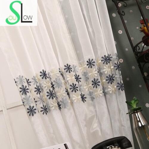 Slow Soul Daisy Embroidery Curtain Curtains For Living Room Tulle And Window Luxury Floral Pastoral Embroidered Sheer Home Blue