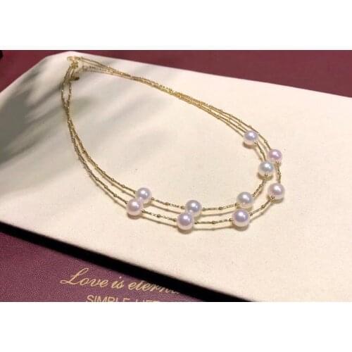 D917 Pearl Chocker Fine Jewelry Solid 18K Gold Round 8-9mm Nature Sea Water Japan Origin Akoya Pearls Chocker Necklaces