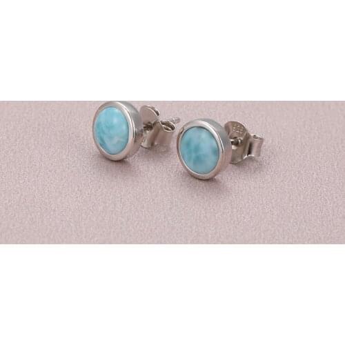 2021 Simple Fashion Geometric Round Charm 925 Sterling Silver Jewelry Gift Classic Natural Precious Larimar Earrings for Women