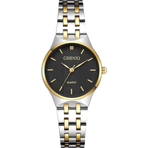 CHENXI Women Casual Golden Silver Classic Quartz Watch Female Elegant Clock Luxury Watch Ladies Waterproof Rhinestone Wristwatch