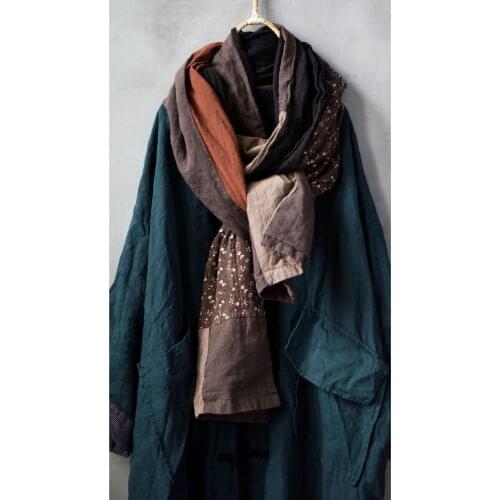 Women Loose Cotton Linen Patchwork Scarves Ladies Vintege Spliced Scarf Female 2020 Scarf