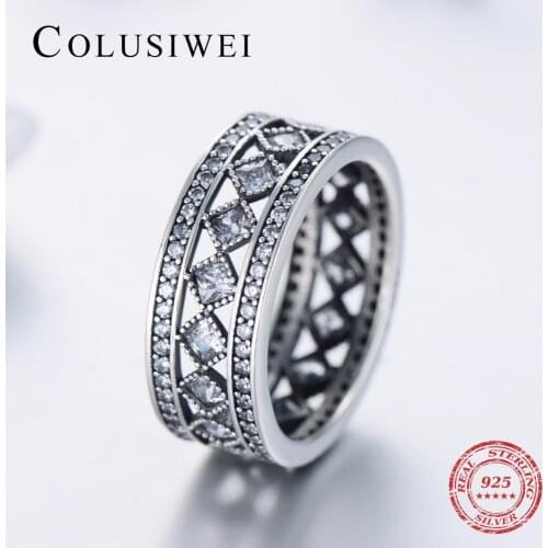 COLUSIWEI 2019 Classic Fashion Wedding Luxury jewelry Soild 925 Sterling silver Square Ring Sparkling CZ Women Valentines gift