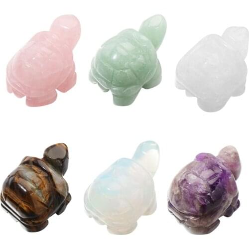 1.5" Tortoise Statue Natural Gemstone Rose Quartz Carving Healing Crystal Animals Figurines Reiki Stones Decoration Wholesale
