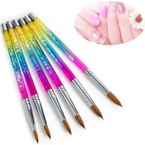 1Pcs Rainbow Acrylic Nail Brush Nylon Sable Hair with Crimp Round Liquid Sequins Professional Painted Pen Nail Brushes Tools