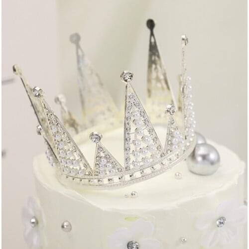 1PC Silver Crown Carousel Happy Birthday Cake Topper Round Baking Decorating party supplies Lovely gift