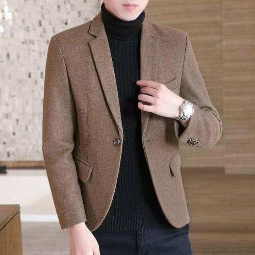 2022 Mens Autumn and Winter Woolen Casual blazer Youth Slim Handsome Woolen blazers