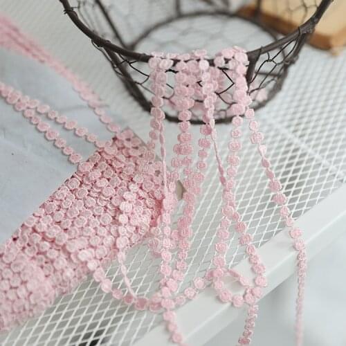 3Meters/Polyester Pink lace trim DIY sewing curtain craft decoration daisy flower trim lace ribbon 0.7cm free shipping