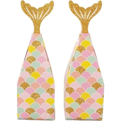 50Pcs Mermaid Tail Box Mermaid Candy Box Gift Package Boxes Treat Box for Children Birthdays Decorations Supplies