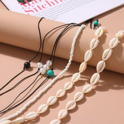9 Pcs/Sets Fashion Shell Pearl Hand Woven Necklace 2021 Charm Beaded Adjustable Wedding Necklace for Womens Accessories
