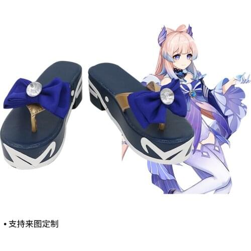 Anime Genshin Impact Sangonomiya Kokomi Bowknot Princess Shoes Women Girls Student High Heels Shoes Xmas Gifts Cosplay