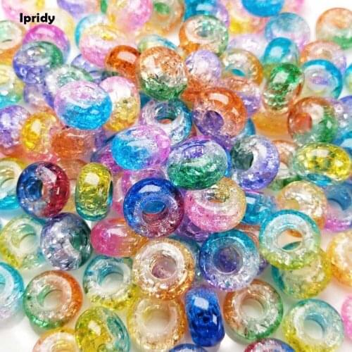 10pcs/lot 14MM Mixed Large Hole Resin Beads with No Core Effect of Transparent crack European Bead fit Diy Charms Bracelet