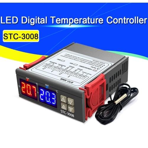 Dual Digital Temperature Controller Two Relay Output Thermostat Thermoregulator 10A Heating Cooling STC-3008 12V 24V 220V