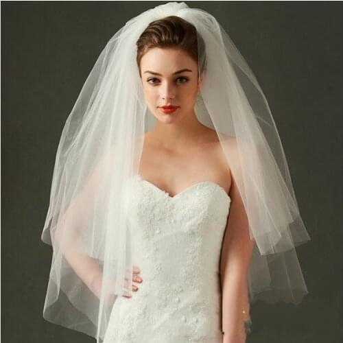 Beauty Puffy White/ Ivory Soft Tulle Elbow Length Two Layers Wedding Bridal Veils Comb Cut Edge