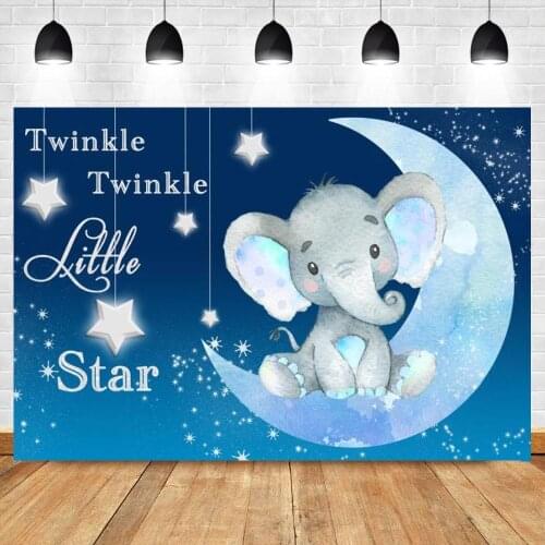 Elephant Baby Shower Backdrop Photography Moon Star Party Customized Banner Portrait Photo Background Photocall Photo Studio