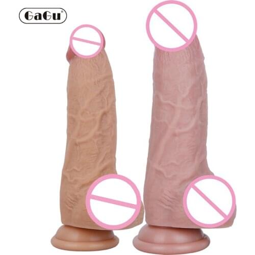 GaGu Huge Double Layer Iiquid Silicone Dildo Soft Realistic Penis Vagina G-spot Stimulator With Suction Cup Sex Toys for Woman