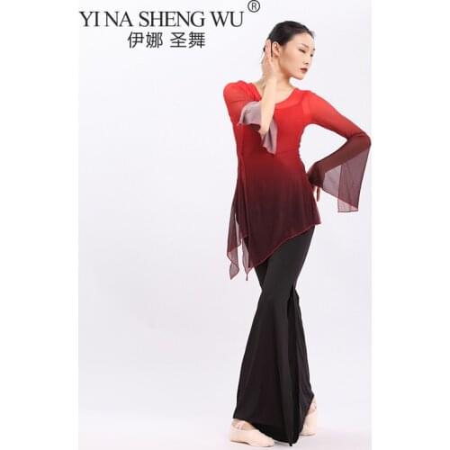 Gradient Gauze Shirt Women Classical Dance Long Sleeve Top For Practice Chinese Folk Dance Tops Clothes Performance Costume New