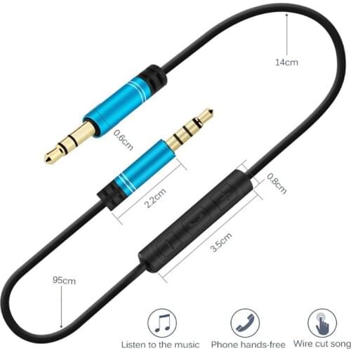 3.5mm Jack Cable 1.2m Stereo Aux Plug Cord With MIC Speakerphone In-Line Volume Control For Car Cellphone Tablet Speaker