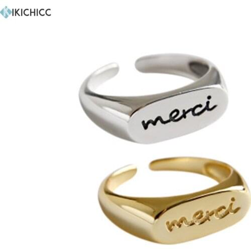 Kikichicc 100% 925 Sterling Silver France Merci Resizable Ring Gold Women Luxury Gift Rock Punk Jewelry 2020 Party Statement