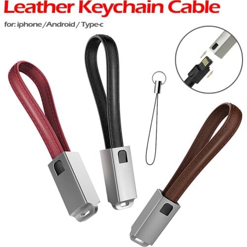 2A Keychain Leather Cable Micro Type C USB Cable For iPhone xiaomi Samsung Huawei For Phone Data USB C Cord Fast Charging Cables