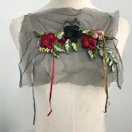 1 Pcs Handmade 3D Flower Ribbon Embroidery Patch Applique Net Cloth Lace Sewing Floral Motif Lace Collar For Neckline / Dress