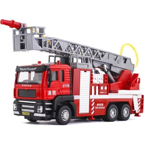 New 1:50 Scale Diecast Model Fire Ladder Truck Engineering Car With Sound Light Pull Back Collection Gift Free Shipping