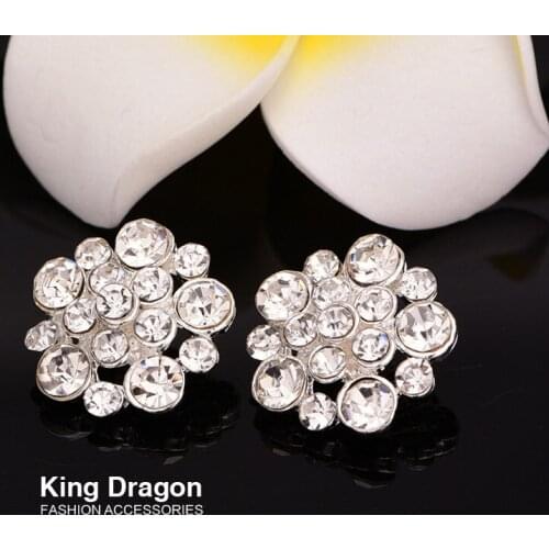 Clear Rhinestone Button Sew On Flower Center Or Hair Bow 16MM 10pcs/lot Shank Back Silver Color KD31