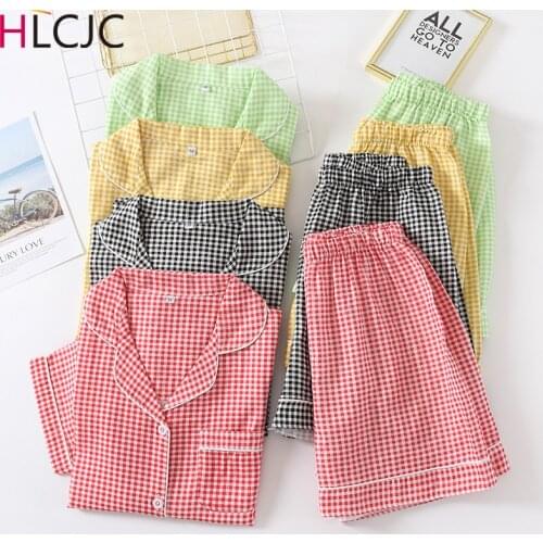 New Plaid Pajama Suit Gauze Cotton Pajamas Sets Couple Sleepwear Family Pijama Lover Night Suit Men & Women Casual Home Clothing