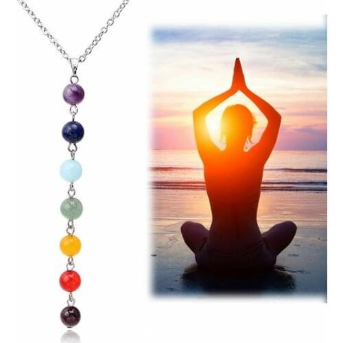 7 Chakra Gem Stone Beads Women Yoga Stone Pendant Necklace Reiki Healing Balancing Women Necklaces Gift