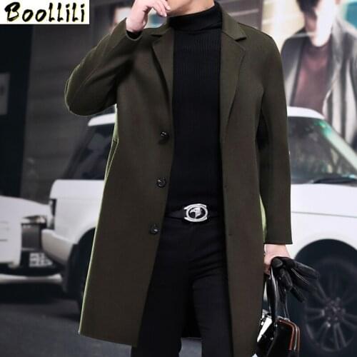 Boollili Autumn Winter 2020 New 100%Wool Coat Men Korean Fashion Slim Overcoat Long Cashmere Coats Casaco Masculino