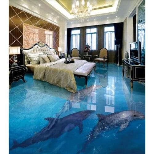 PVC Dolphin Ocean World non-slip waterproof self-adhesive 3D floor sticker tiles bathroom 3D wallpaper
