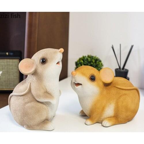 Cartoon Rat Piggy Bank Cute Mouse Storage Ornaments Resin Statue Desktop Crafts Home DecorationS Coin Storage Box Statuette