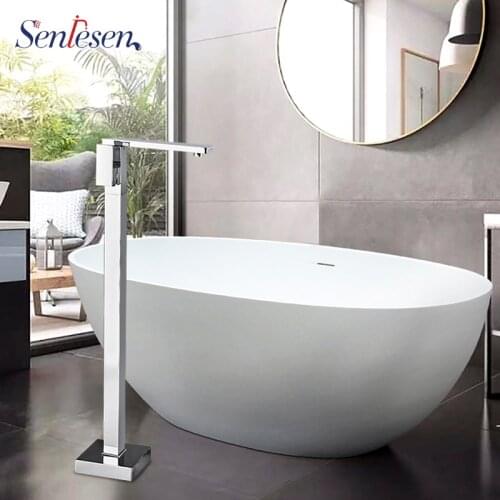 Senlesen Bathroom Bathtub Faucet Flooring Standing Chrome Single Handle Cold and Hot Mixer Tap Faucets