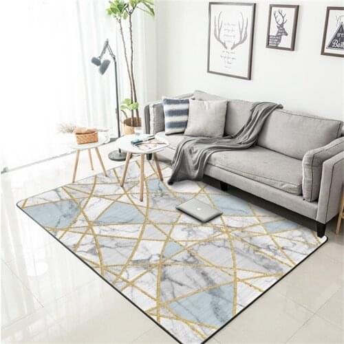 Modern fashion Nordic style white imitation marble gold line blue camel bedroom living room foot floor mat carpet. Customizable